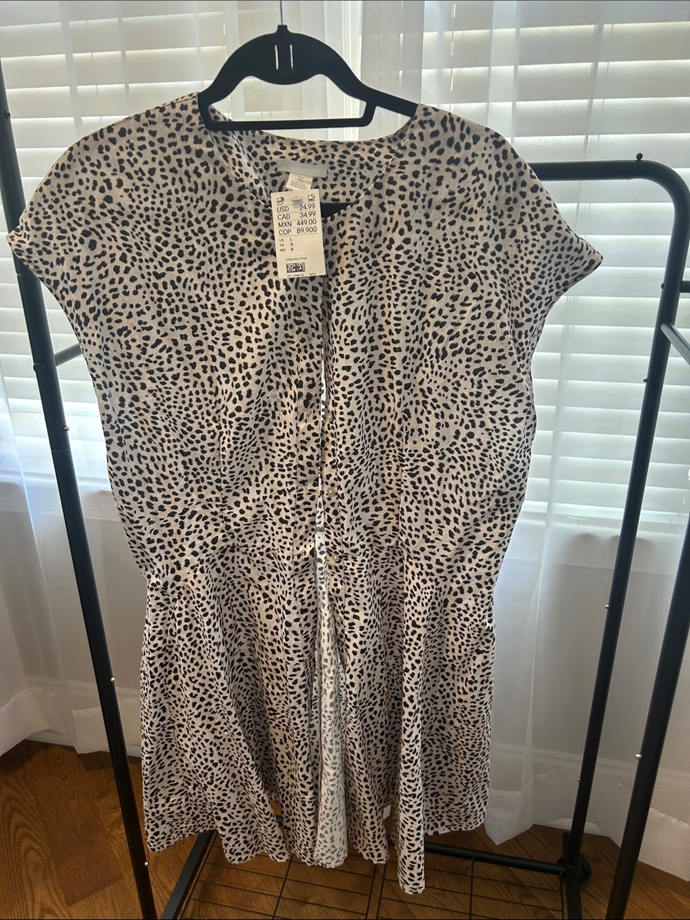 H&M Beige and Black Leopard Cap Sleeve Fit & Flare Dress